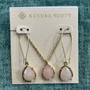 Kendra Scott Gold and Faceted Rose Quartz Gift Set. Dee Earrings & Kiri Necklace